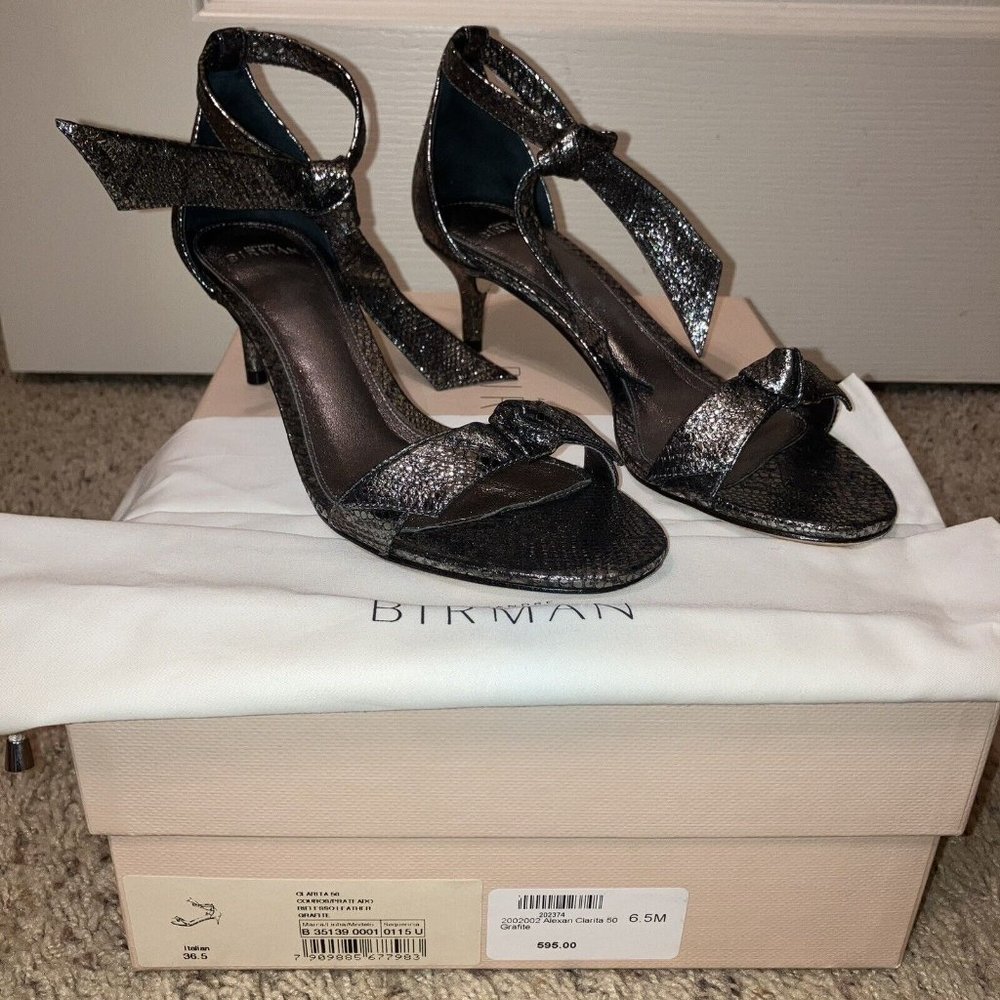 ALEXANDRE BIRMAN Clarita 50 GRAFITE Metallic HEELS Sandal-Sz 6.5 M (EU 36.5) NEW